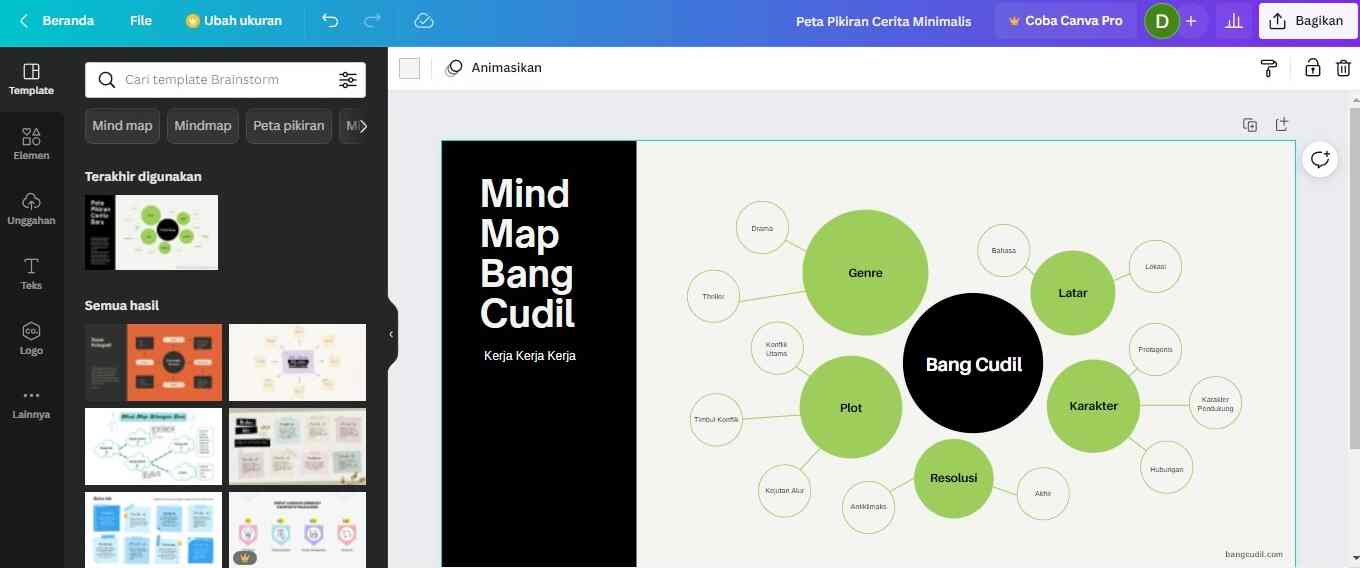 mbuat , Bikin Mind Map / Mind Mapping / Peta Pikiran dengan Template Kreatif, Keren, Bagus dan Aesthetic Secara Online Gratis di Canva Via Laptop maupun HP Android / Iphone.